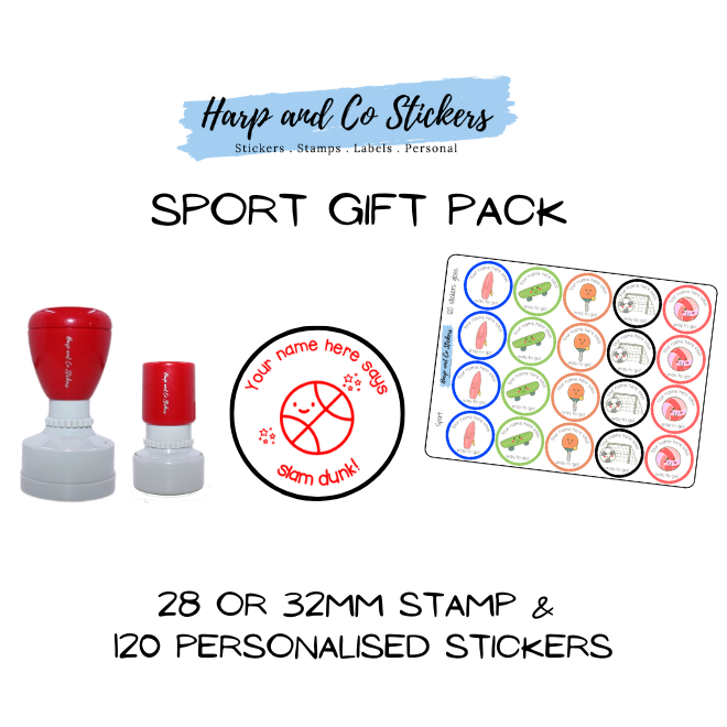 Gift Pack 28 or 32mm Stamp + 120 Stickers - Sport