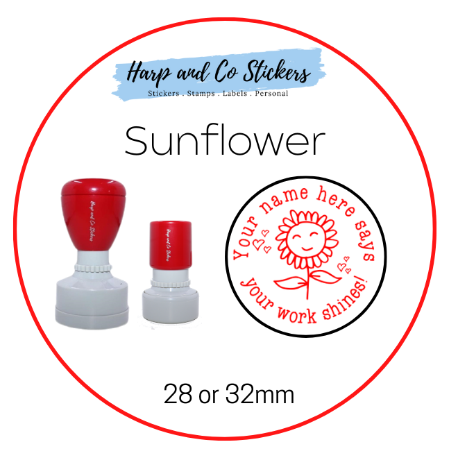 28 or 32mm Personalised Merit Stamp - Sunflower