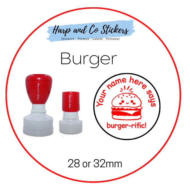 28 or 32mm Personalised Merit Stamp - Burger