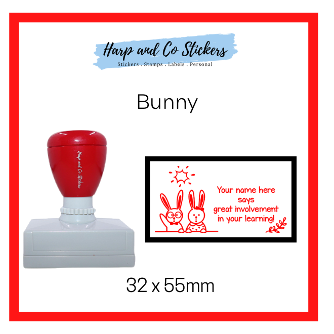 Personalised Rectangle 32 x 55mm stamp - Bunny