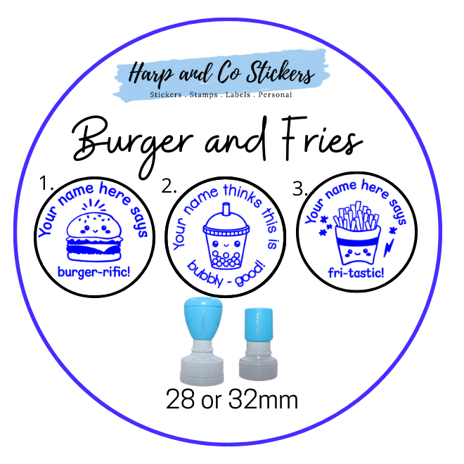 28 or 32mm Personalised Stamp Bundle - Burger and Fries