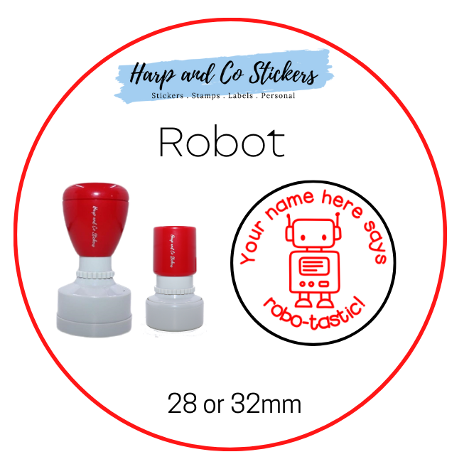 28 or 32mm Personalised Merit Stamp - Robot