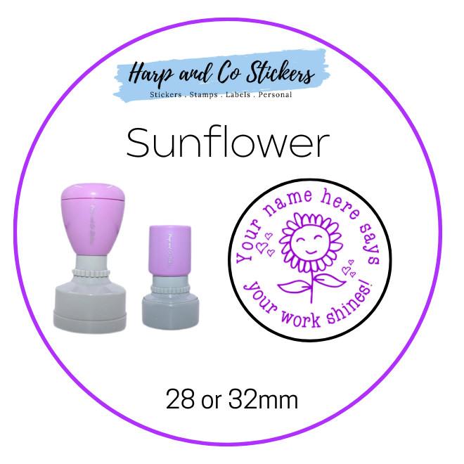 28 or 32mm Personalised Merit Stamp - Sunflower