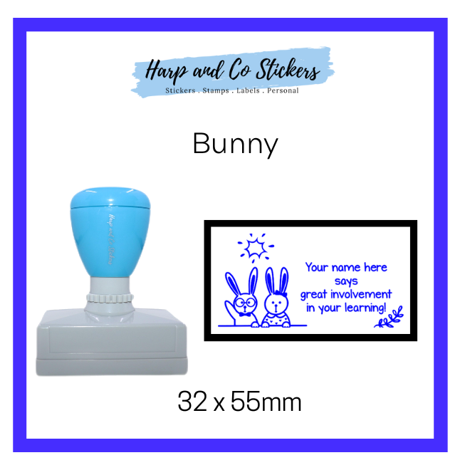 Personalised Rectangle 32 x 55mm stamp - Bunny