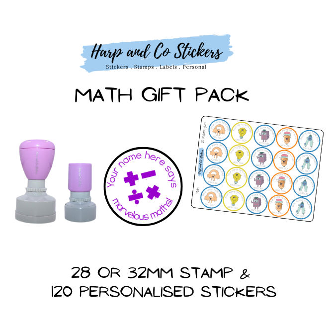 Gift Pack 28 or 32mm Stamp + 120 Stickers - Math