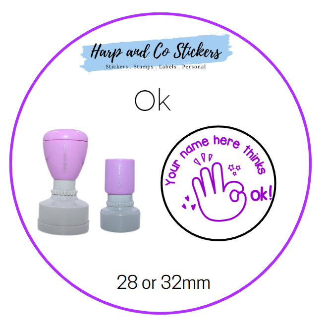 28 or 32mm Personalised Merit Stamp - Ok