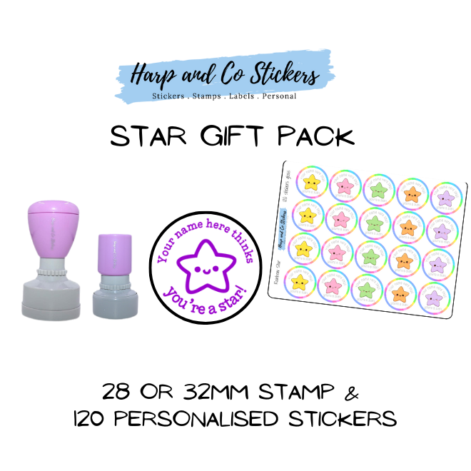 Gift Pack 28 or 32mm Stamp + 120 Stickers - Star