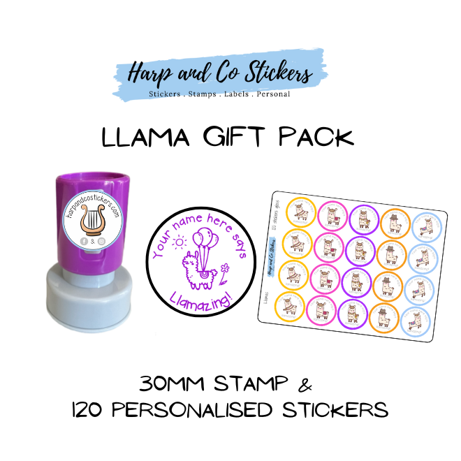 Gift Pack 30mm Stamp + 120 Stickers - Llama