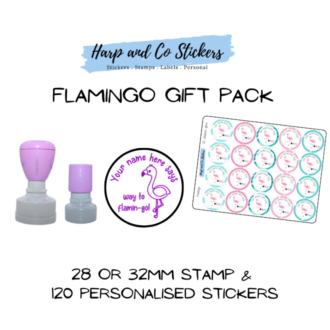 Gift Pack 28 or 32mm Stamp + 120 Stickers - Flamingo