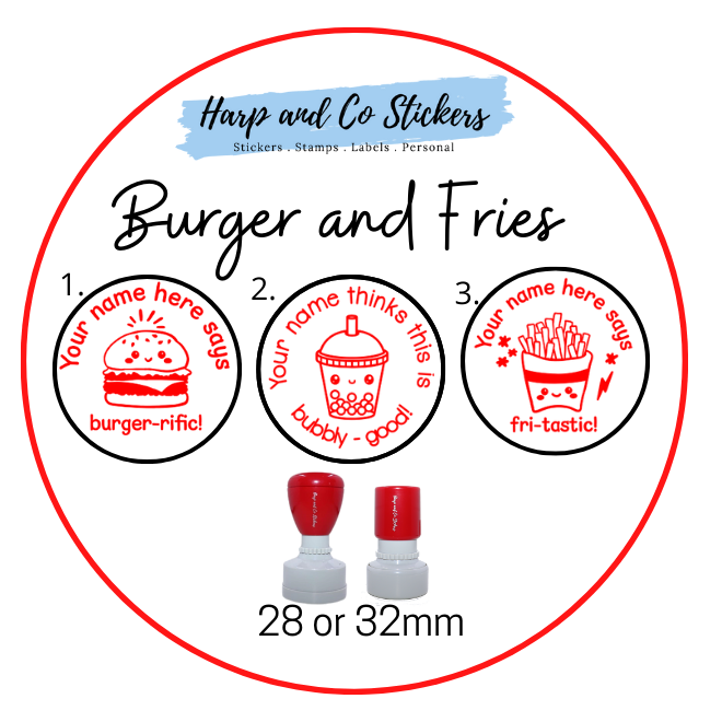 28 or 32mm Personalised Stamp Bundle - Burger and Fries