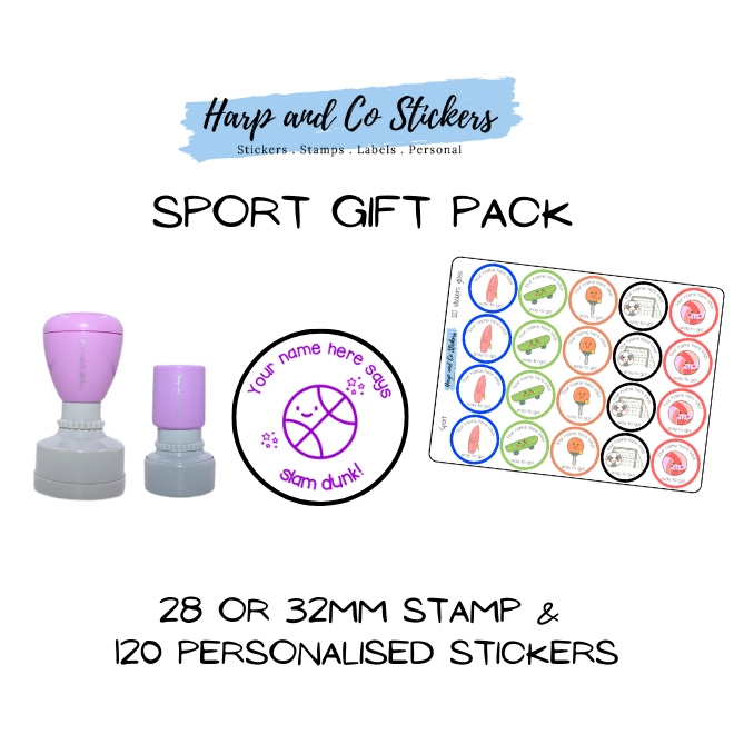 Gift Pack 28 or 32mm Stamp + 120 Stickers - Sport