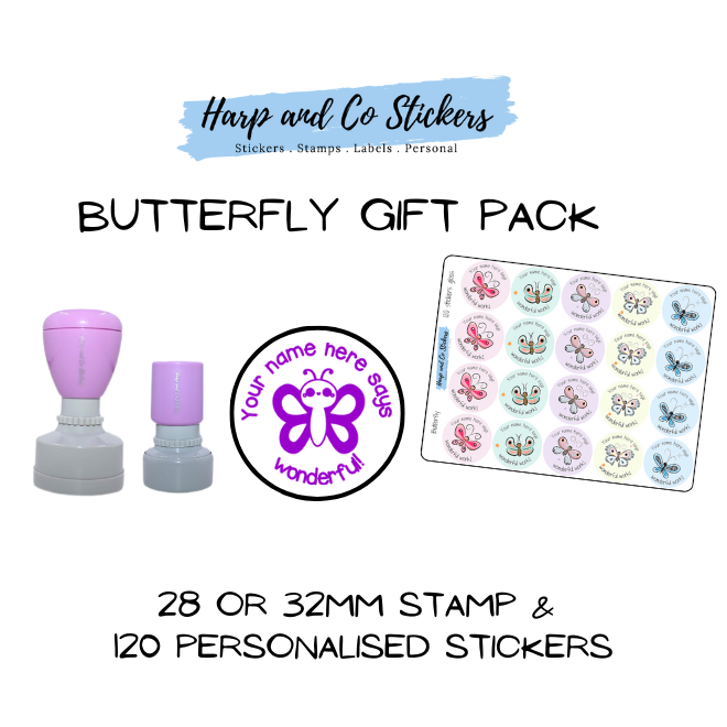 Gift Pack 28 or 32mm Stamp + 120 Stickers - Butterfly