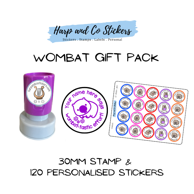 Gift Pack 30mm Stamp + 120 Stickers - Wombat
