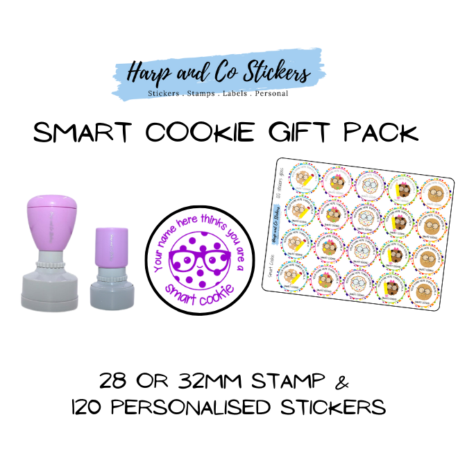 Gift Pack 28 or 32mm Stamp + 120 Stickers - Smart Cookie