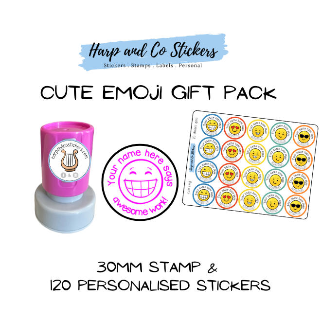 Gift Pack 30mm Stamp + 120 Stickers - Cute Emoji