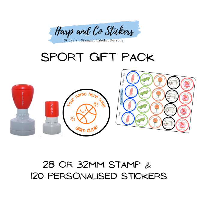 Gift Pack 28 or 32mm Stamp + 120 Stickers - Sport