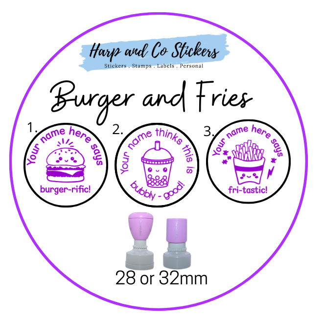 28 or 32mm Personalised Stamp Bundle - Burger and Fries