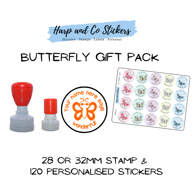 Gift Pack 28 or 32mm Stamp + 120 Stickers - Butterfly