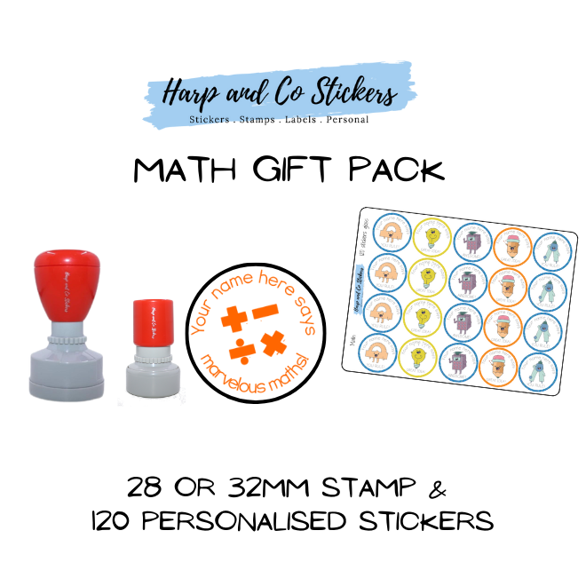 Gift Pack 28 or 32mm Stamp + 120 Stickers - Math