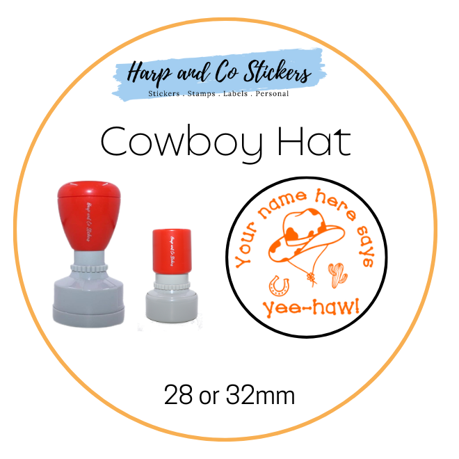 28 or 32mm Personalised Merit Stamp - Cowboy Hat