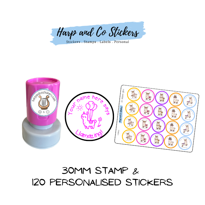 Gift Pack 30mm Stamp + 120 Stickers - Llama