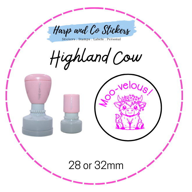 28 or 32mm Round Stamp - Highland Cow