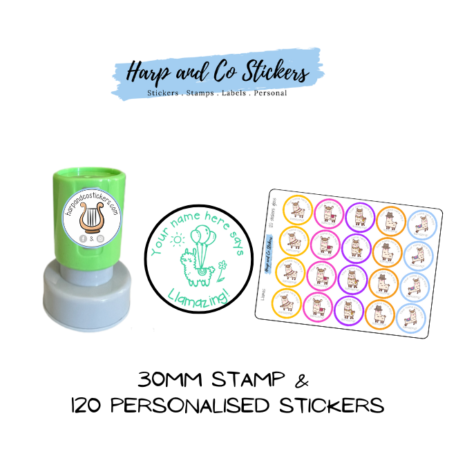 Gift Pack 30mm Stamp + 120 Stickers - Llama