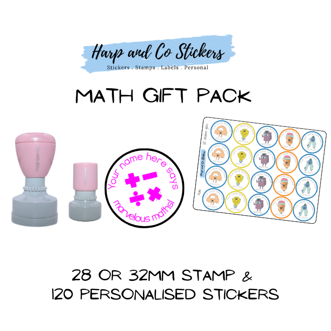 Gift Pack 28 or 32mm Stamp + 120 Stickers - Math
