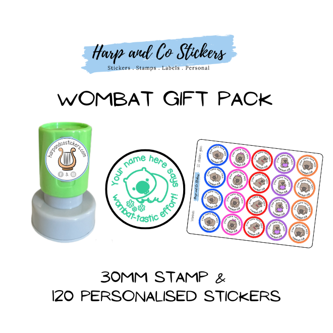 Gift Pack 30mm Stamp + 120 Stickers - Wombat