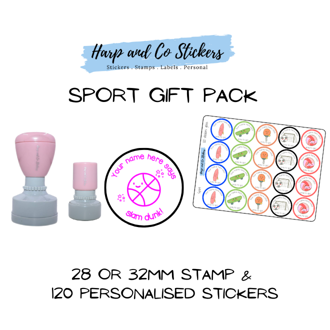 Gift Pack 28 or 32mm Stamp + 120 Stickers - Sport