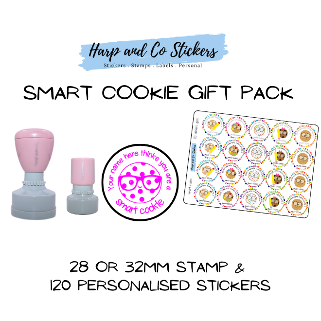 Gift Pack 28 or 32mm Stamp + 120 Stickers - Smart Cookie