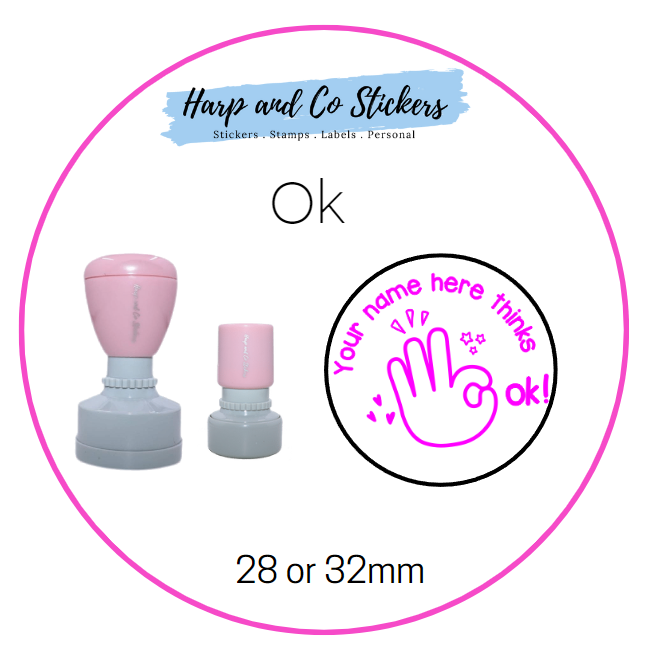 28 or 32mm Personalised Merit Stamp - Ok