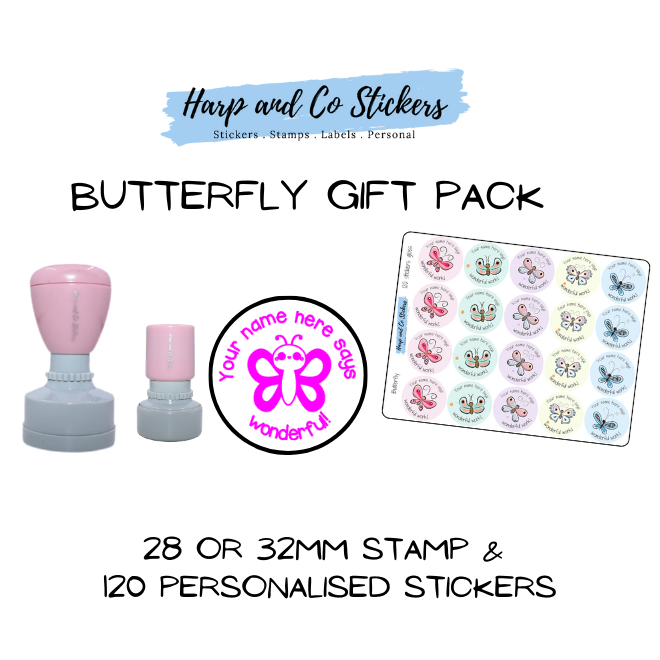 Gift Pack 28 or 32mm Stamp + 120 Stickers - Butterfly