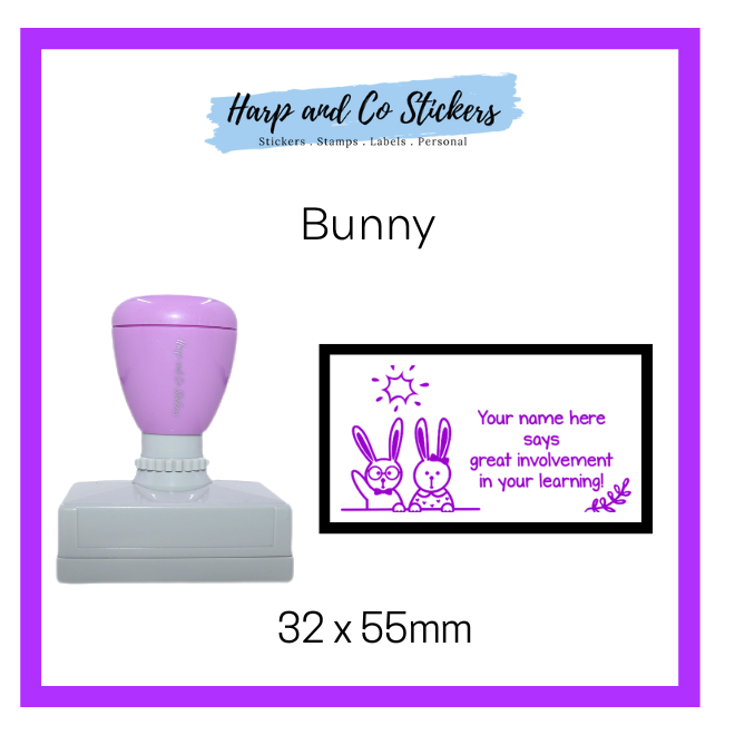 Personalised Rectangle 32 x 55mm stamp - Bunny