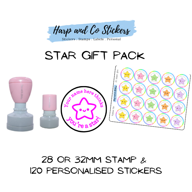 Gift Pack 28 or 32mm Stamp + 120 Stickers - Star