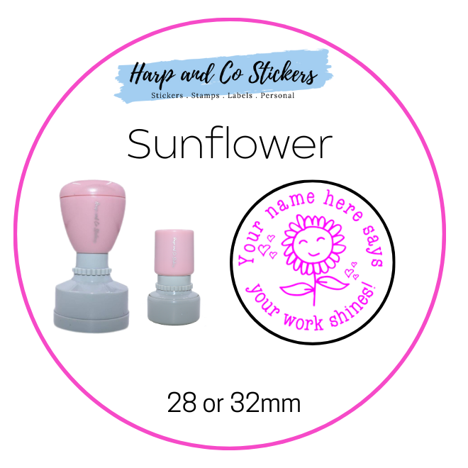 28 or 32mm Personalised Merit Stamp - Sunflower