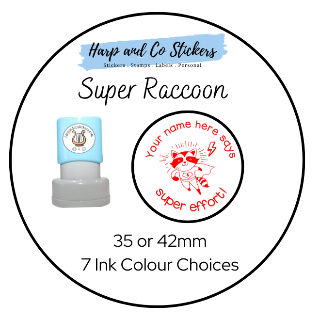 Super Raccoon! 35 or 42mm Personalised Stamp