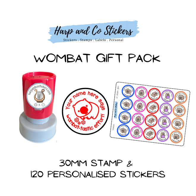 Gift Pack 30mm Stamp + 120 Stickers - Wombat