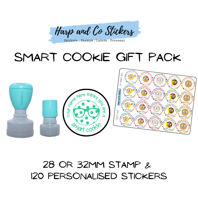 Gift Pack 28 or 32mm Stamp + 120 Stickers - Smart Cookie