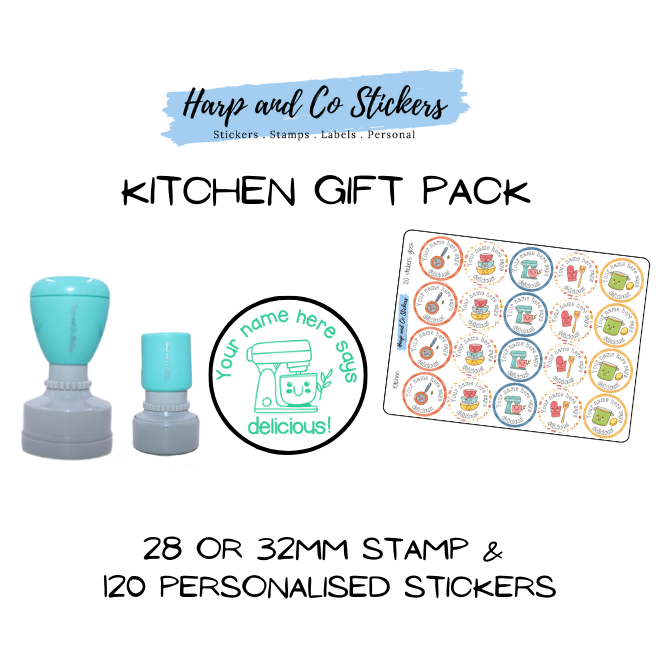 Gift Pack 28 or 32mm Stamp + 120 Stickers - Kitchen