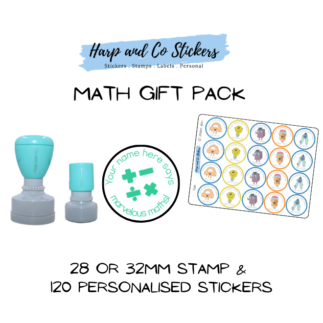 Gift Pack 28 or 32mm Stamp + 120 Stickers - Math