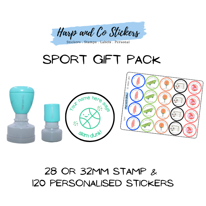 Gift Pack 28 or 32mm Stamp + 120 Stickers - Sport