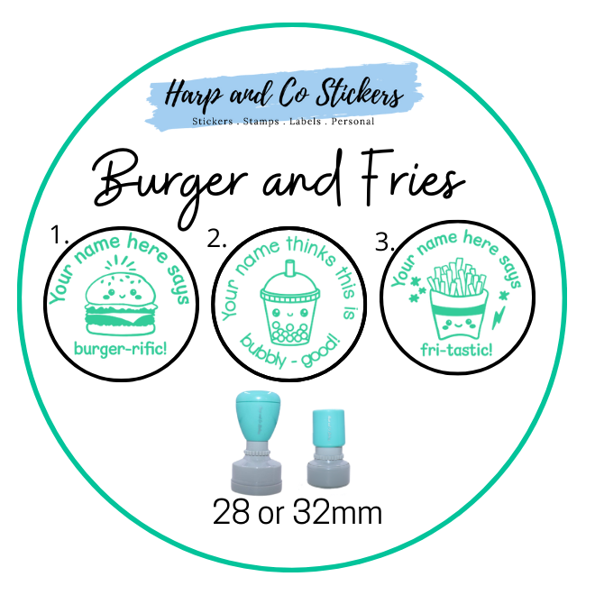 28 or 32mm Personalised Stamp Bundle - Burger and Fries