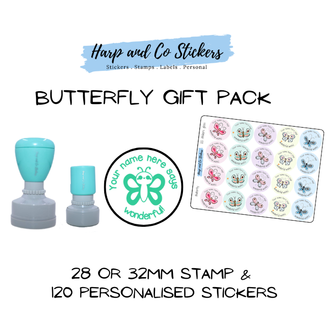 Gift Pack 28 or 32mm Stamp + 120 Stickers - Butterfly