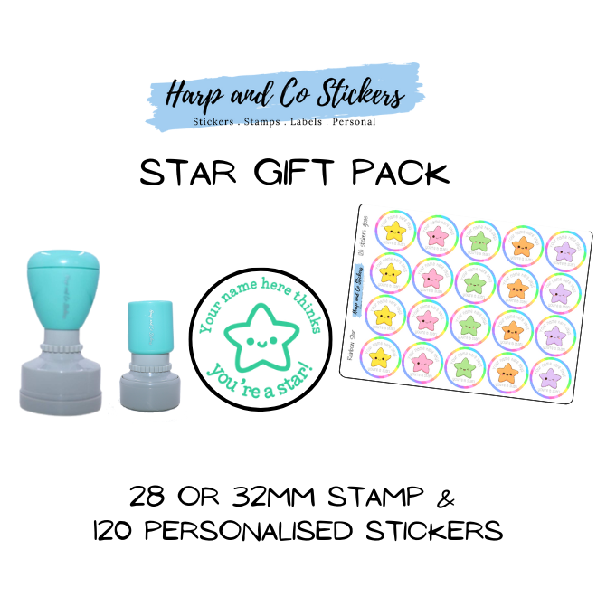 Gift Pack 28 or 32mm Stamp + 120 Stickers - Star