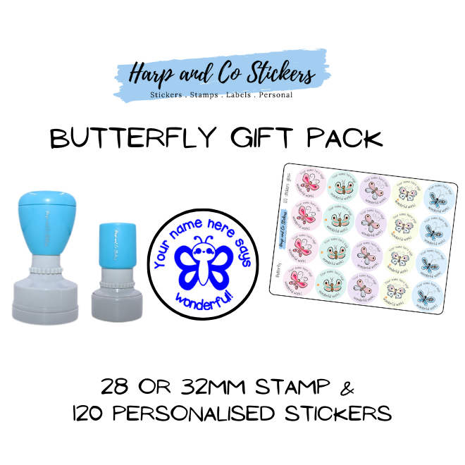 Gift Pack 28 or 32mm Stamp + 120 Stickers - Butterfly