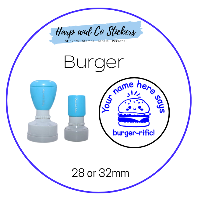 28 or 32mm Personalised Merit Stamp - Burger