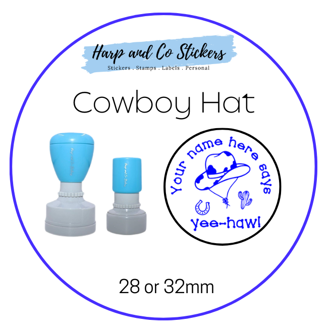 28 or 32mm Personalised Merit Stamp - Cowboy Hat