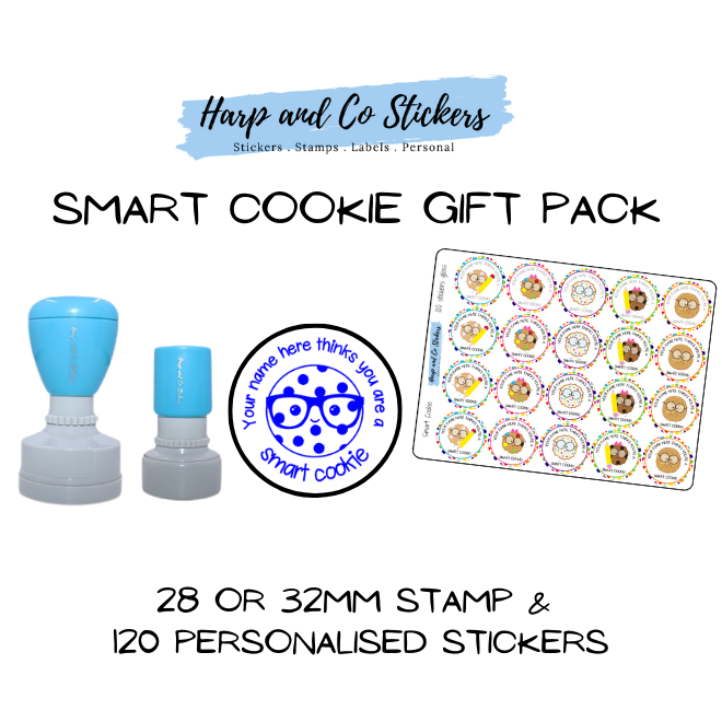 Gift Pack 28 or 32mm Stamp + 120 Stickers - Smart Cookie