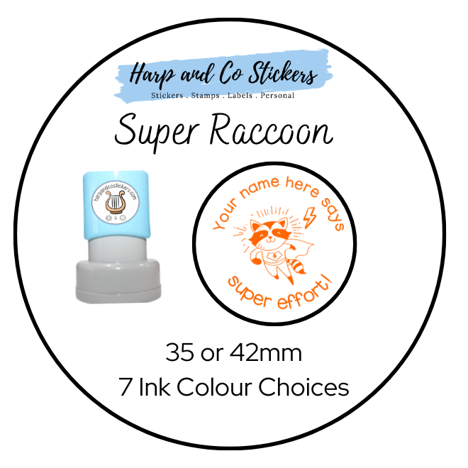 Super Raccoon! 35 or 42mm Personalised Stamp
